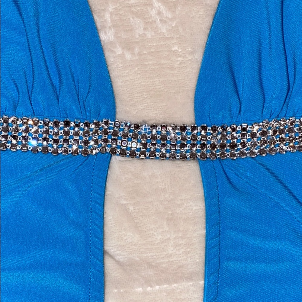 Blue Rhinestone Ruched Mini Dress - Picture 3 of 4